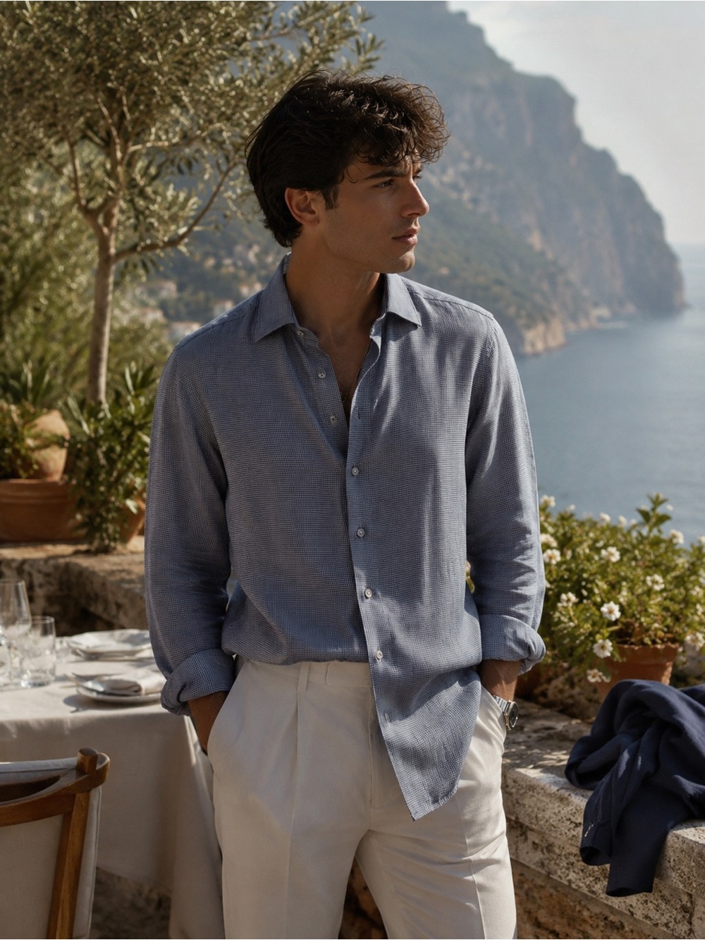 Ermenegildo Zegna Linen Cotton Button Down Luxury Shirt XL Coastal Italy Euro